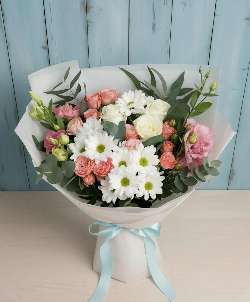 Букет цветов из: Розы, Лизиантусы и Хризантемы в Верх-Нейвинский
