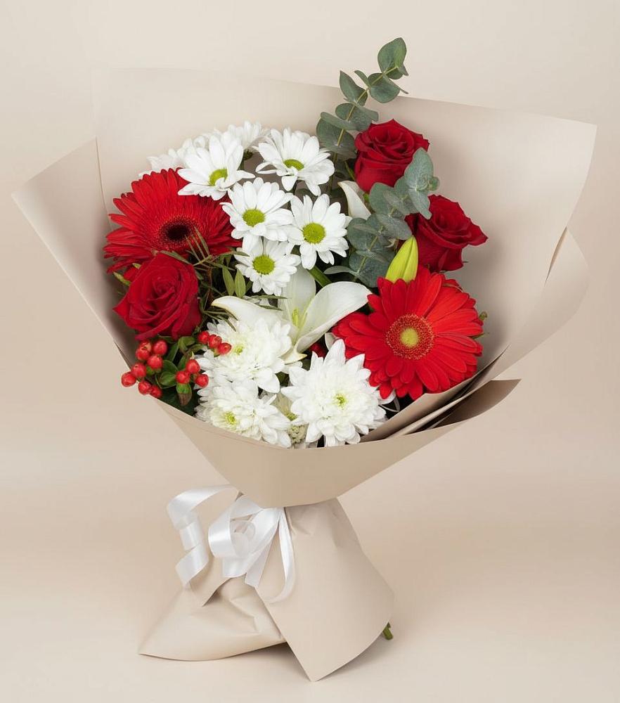 Букет цветов из: Розы, Хризантемы, Герберы и Лилии в Верх-Нейвинский