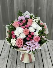 Букет цветов из:  Альстромерии, Гвоздики, Розы и Хризантемы в Верх-Нейвинский