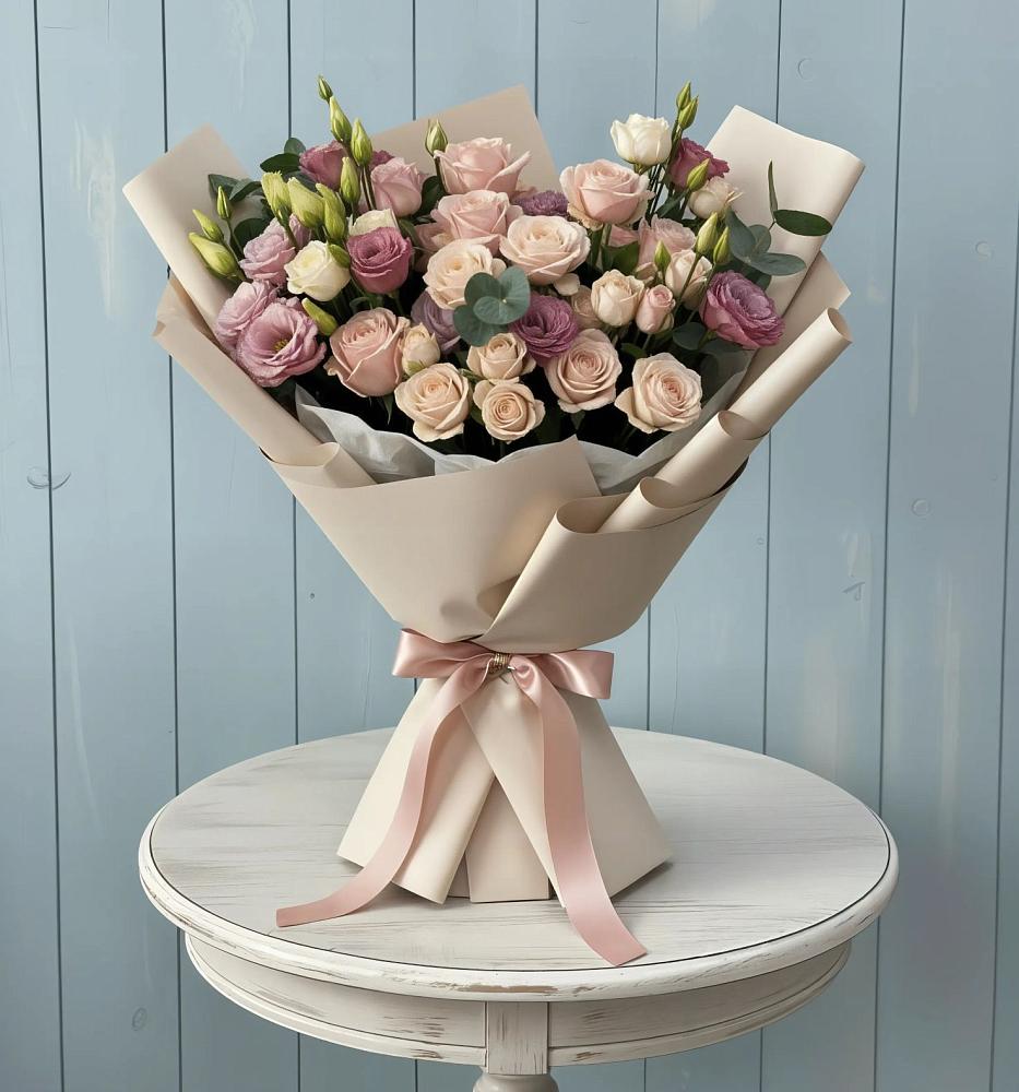 Букет цветов из: Розы и Лизиантусы в Верх-Нейвинский