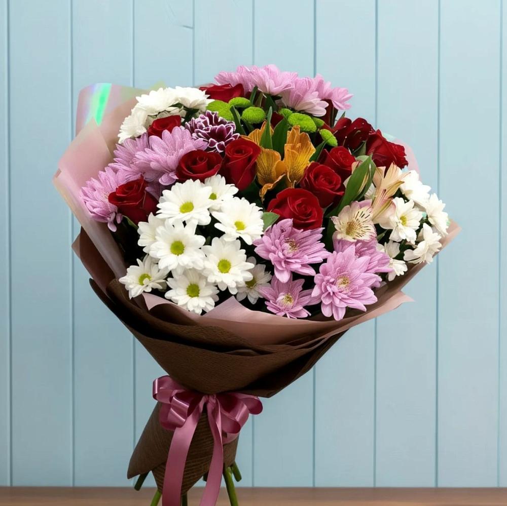 Букет цветов из: Розы, Хризантемы и Альстромерии в Верх-Нейвинский