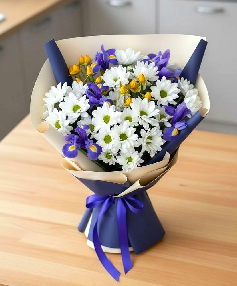 Букет цветов из: Розы, Ирисы и Хризантемы в Верх-Нейвинский